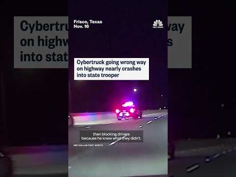 Cybertruck going wrong way on highway nearly crashes into state trooper