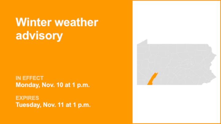 Update: Winter weather advisory for Westmoreland Ridges and Fayette Ridges for Monday and Tuesday