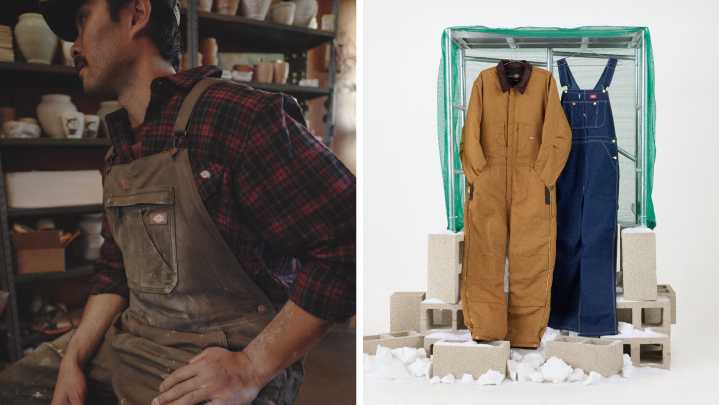 Shop Dickies pants, overalls and fleece-lined gloves for the holidays