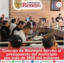 Concejo de Rionegro aprobó el presupuesto del municipio por más de $956 mil millones