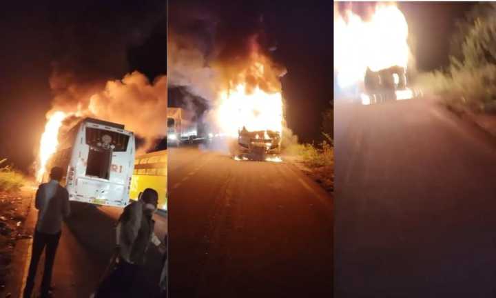 Private Travels Bus Catches Fire in Nalgonda; All Safe