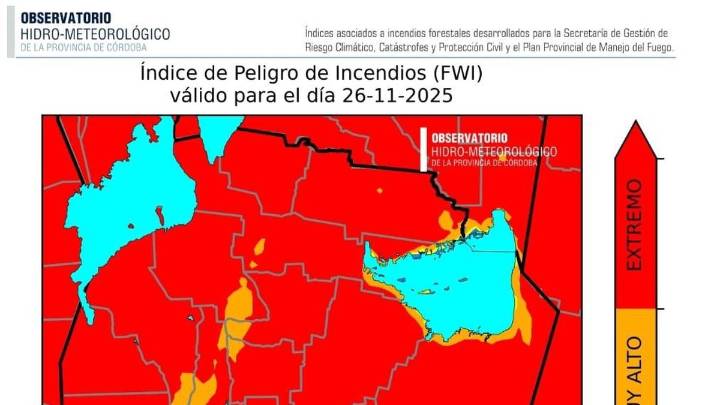 Persiste el riesgo extremo de incendios en Córdoba durante este miércoles
