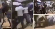 Hundreds of hooligans in brutal train station brawl as cops injured in chaos
