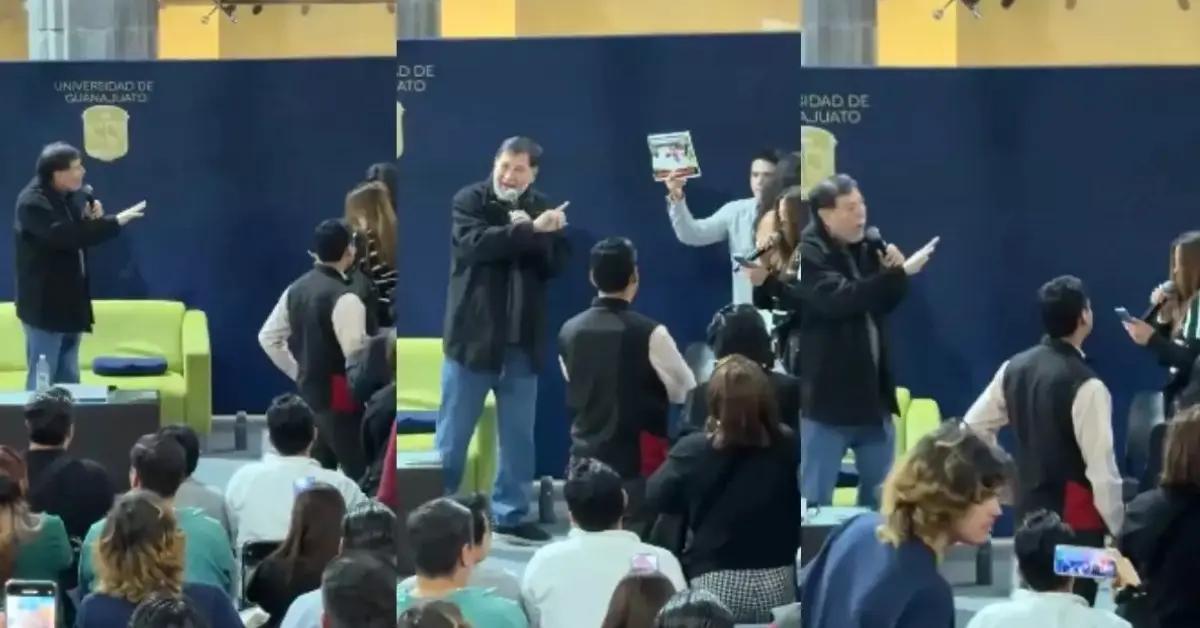 ¡Fuera, que se baje! Estudiantes de Guanajuato increpan a Fernández Noroña en tensa asamblea universitaria