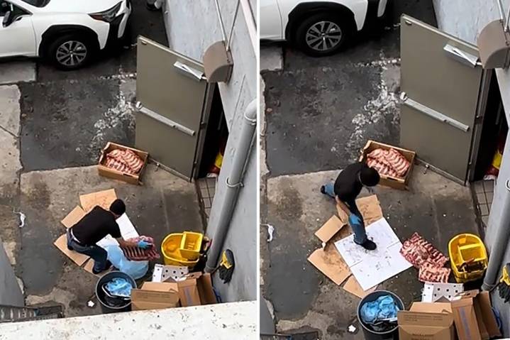 Viral video shows restaurant worker slamming frozen ribs on pavement