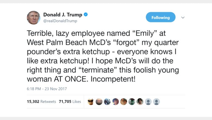 Trump Blasts McDonald's Employee On Twitter For Forgetting To Put Extra Ketchup On His Quarter Pounder
