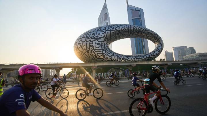 Thousands of bicycles take over Dubai's busiest highway as part of a fitness challenge