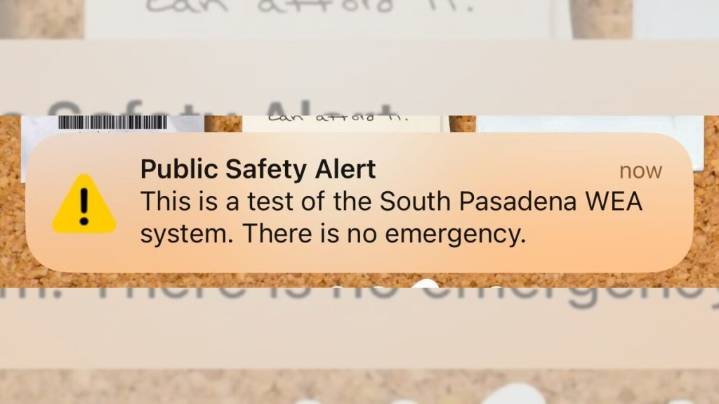 A South Pasadena public safety alert was mistakenly sent to cellphones across the region