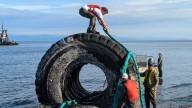 Giant industrial tires removed from beach near Campbell River, B.C.