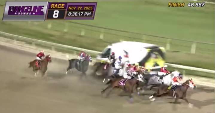Wrong-way ambulance barrels toward jockeys on Louisiana horse track in scary viral moment