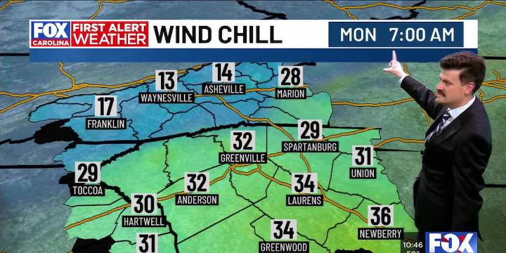 Strong winds intensifying incoming cold in Carolinas