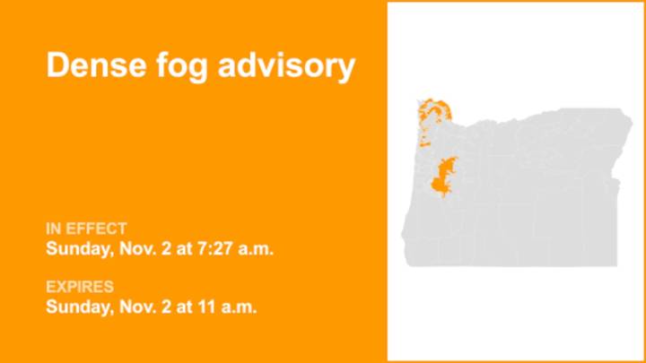 Dense fog advisory issued for Oregon until Sunday midday