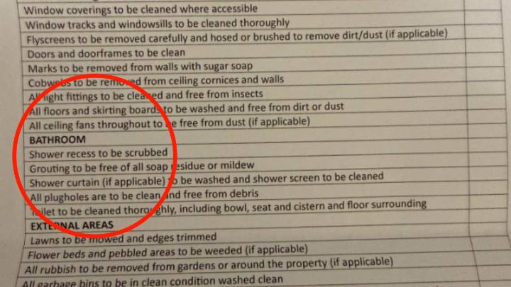 Tenant baffled by real estate agent's 'rude' cleaning checklist