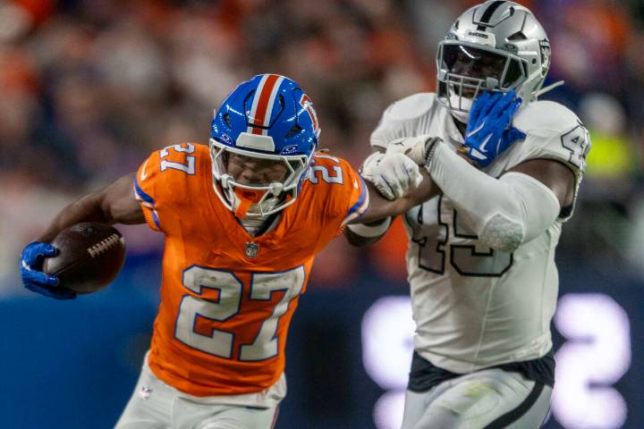 Raiders’ Tyree Wilson denies ‘hip-drop tackle’ on Broncos’ J.K. Dobbins