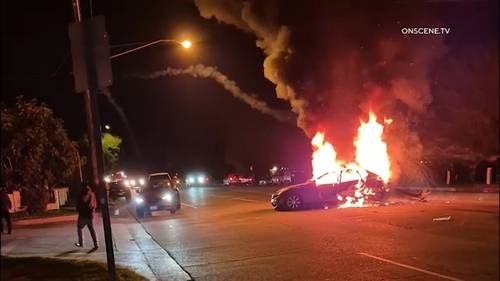 Hit-and-run driver fled before car burst into flames in Reseda crash, police say