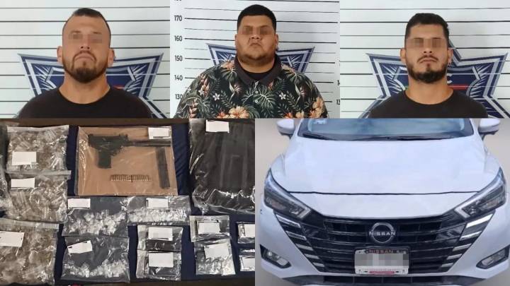 Cae trío de con arma Uzi y más de 350 dosis de droga