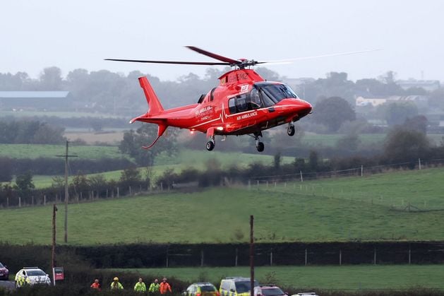 Moneysharvan Road: Air ambulance at the scene of serious crash between car and tractor