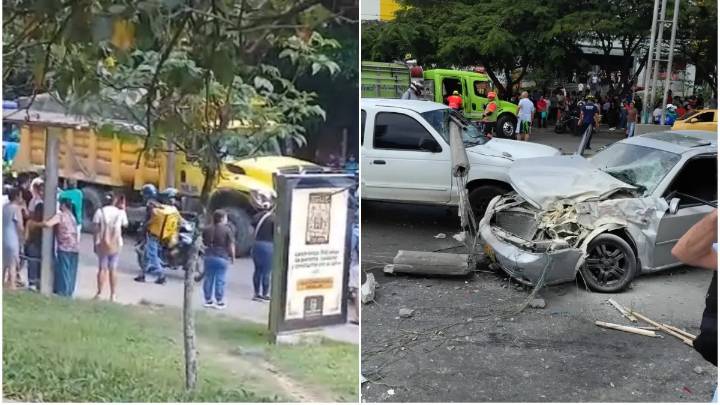 Video | Volqueta se quedó sin frenos y chocó a varios carros cerca al Éxito de Robledo: hay al menos 6 heridos