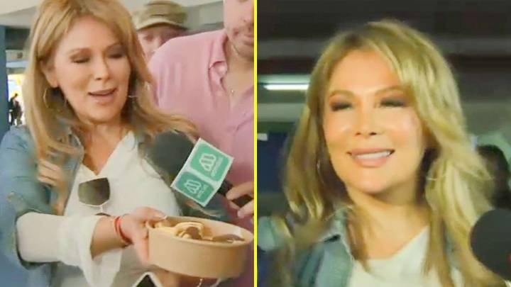 Cathy Barriga vota y protagoniza singular momento: Regala galletas en su local y casi se cae en la calle