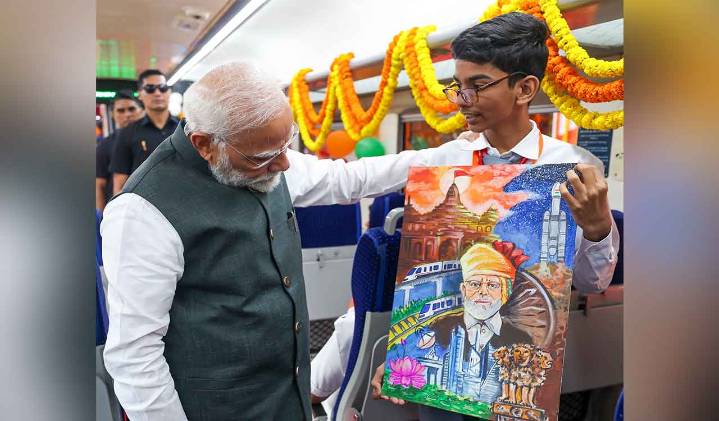 PM Modi interacts with students aboard Vande Bharat train in Varanasi