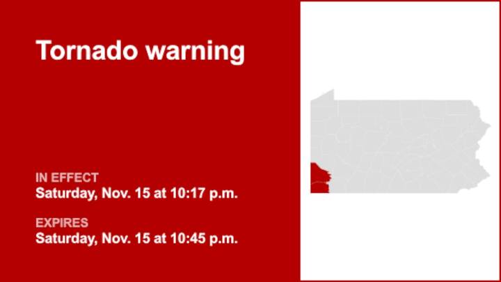 Greene and Washington counties placed under a tornado warning Saturday night