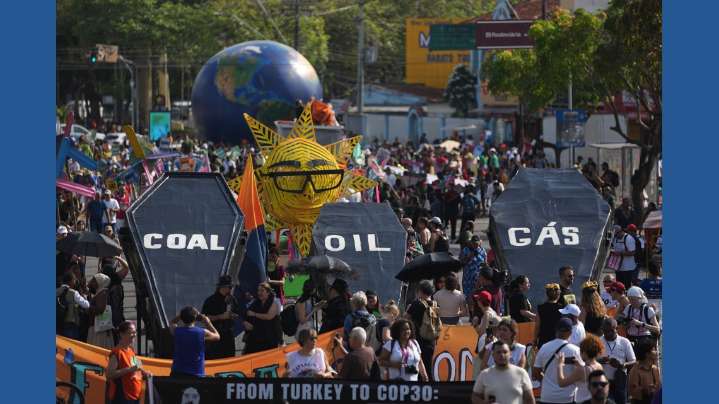Climate protesters demand to be heard as they march on COP30 with costumes and drums