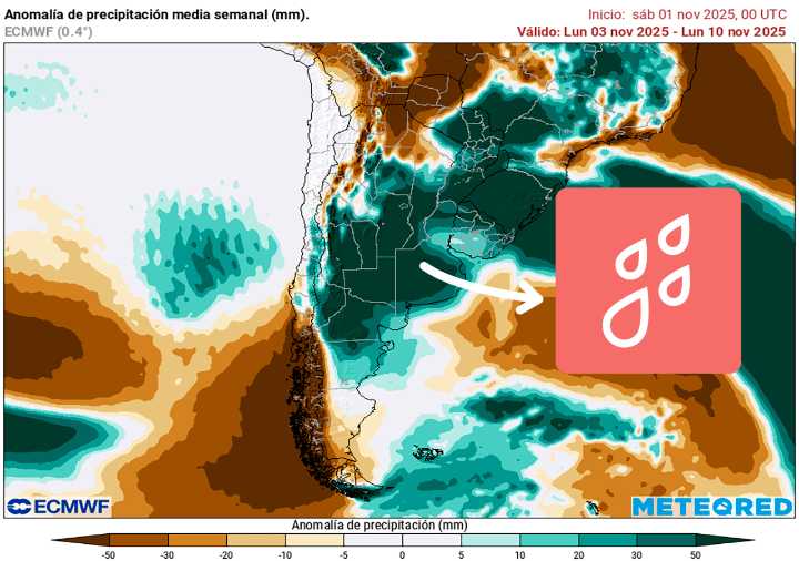 Los nuevos mapas de Meteored confirman una semana anómalamente lluviosa en el centro de Argentina