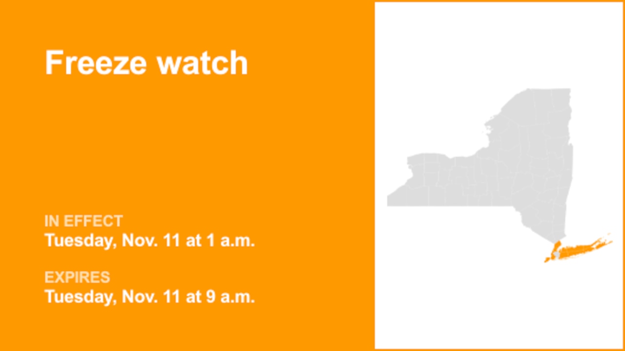 Freeze watch in place for Long Island for Tuesday