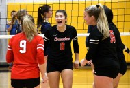 Photo gallery of Rochester Hills Lutheran Northwest vs. No. 9 Saginaw Valley Lutheran in a D3 volleyball quarterfinal at Mott CC