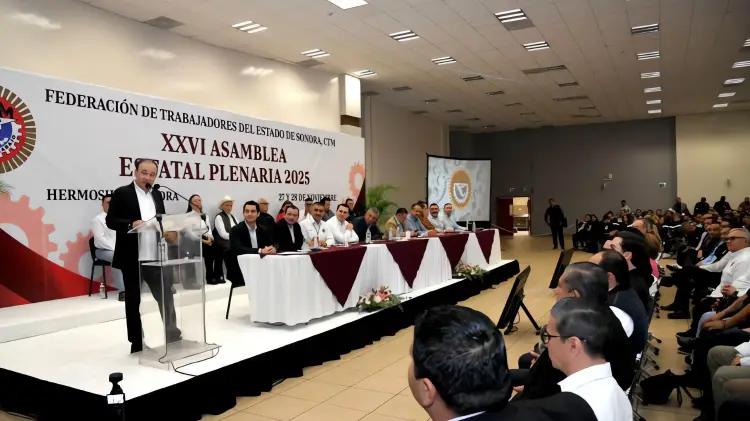 Durazo destaca avances salariales y paz laboral en Sonora durante asamblea de la CTM