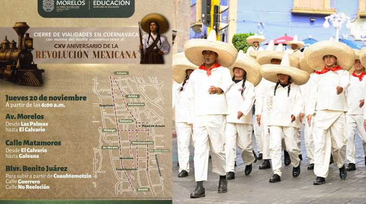 Cerrarán calles en Cuernavaca por el desfile del CXV aniversario de la Revolución Mexicana
