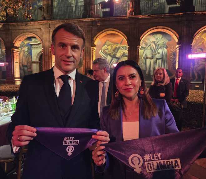 Macron tiene encuentro con Olimpia Coral durante cena en su visita a México
