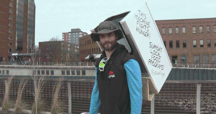 Saint John man straps fridge on his back to raise awareness about food insecurity