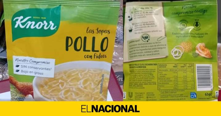 Alerta sanitaria por presencia de piezas de metal y caucho en una sopa instantánea de Knorr