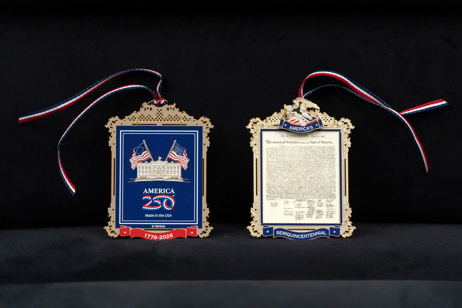 Decoration with tiny Declaration of Independence celebrates America's 250th birthday