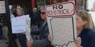 ‘Obvious and crass’: Hoosiers protest redistricting during Gov. Braun’s trip to New Albany