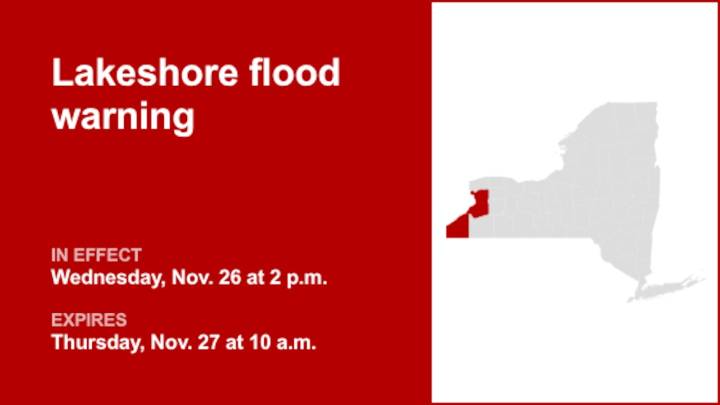 NY weather: Erie and Chautauqua counties placed under a lakeshore flood warning until Thursday morning