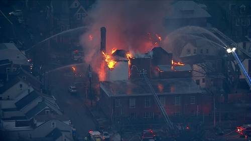 Firefighters battling raging fire at vacant church in Pottstown, Montgomery County; several nearby homes evacuated