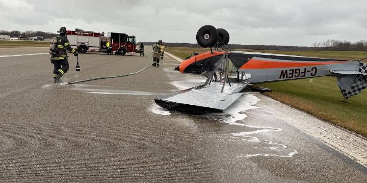 Small plane flips during takeoff at Southwest Michigan Regional Airport