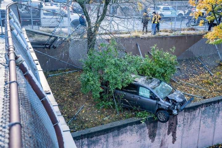 Man carjacked in Brooklyn, taken on wild ride before stolen SUV crashes above highway