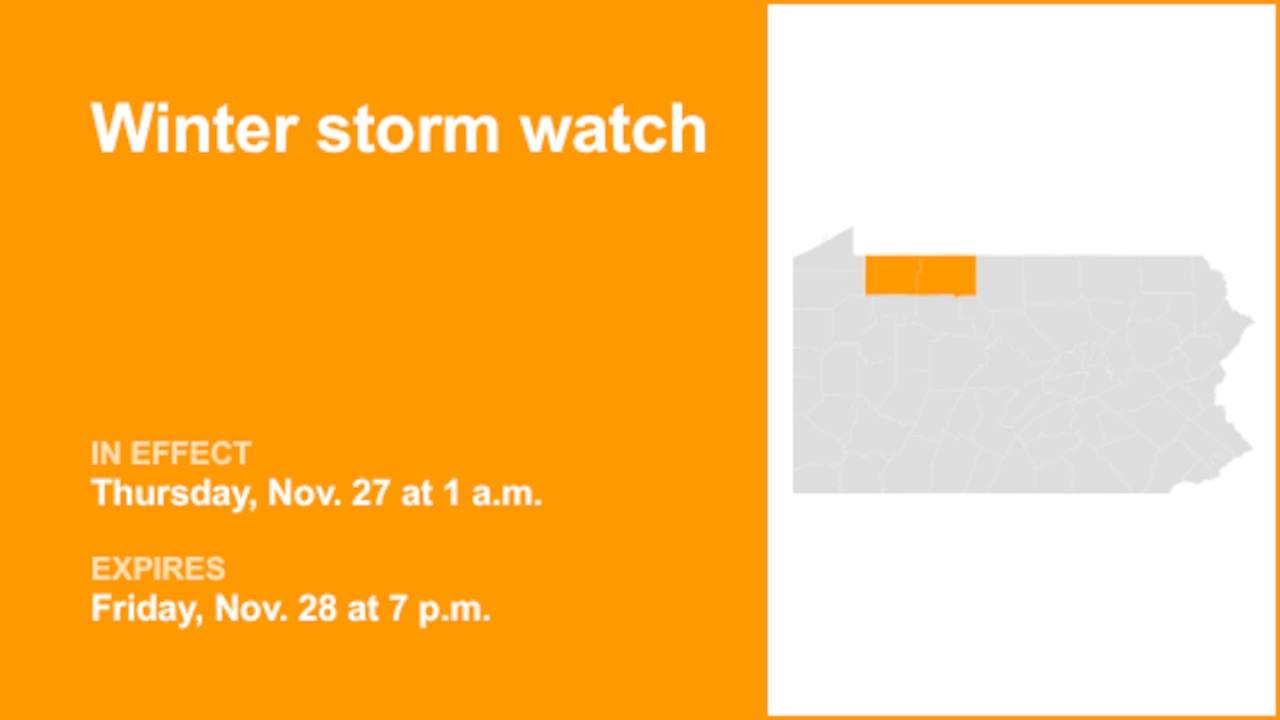 Winter storm watch affecting Warren and McKean counties Thursday and Friday
