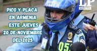 Pico y placa en Armenia (Quindío) este jueves, 20 de noviembre del 2025​