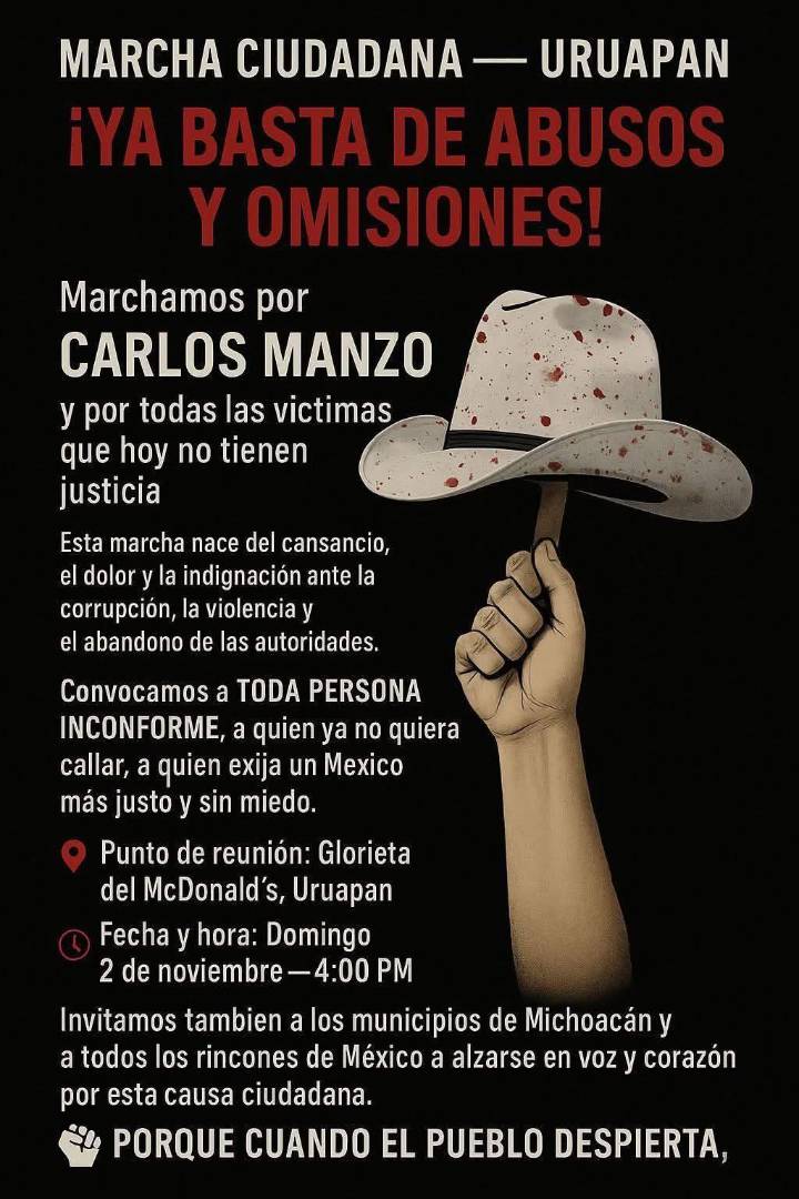 Ciudadanía convoca a marchas tras asesinato del alcalde Carlos Manzo de Uruapan