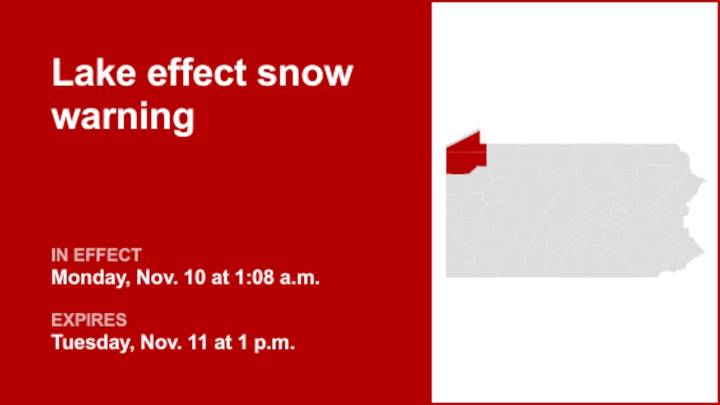 Update: Lake effect snow warning for Southern Erie and Crawford County until Tuesday afternoon