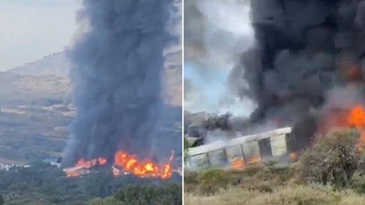 Explosión y enorme incendio tras descarrilamiento de un tren en México 1 de noviembre de 2025 | Internacional Informes preliminares señalan que el tren de carga habría impactado presuntamente contra u