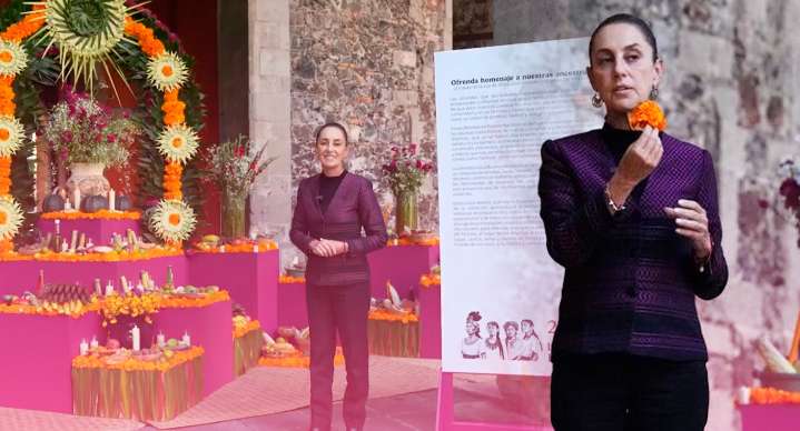 Sheinbaum celebra Día de Muertos con ofrenda dedicada a mujeres indígenas en Palacio Nacional
