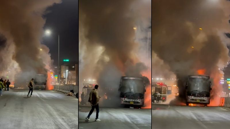 Tourist bus gutted at Zirakpur-Bhankharpur flyover; no injuries