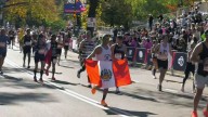 Runners celebrate Marathon Sunday at finish line