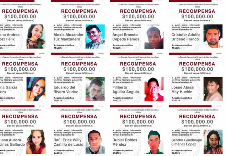 FGE ofrece recompensa por localizar a doce personas desaparecidas en Quintana Roo