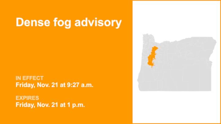 Dense fog advisory issued for Willamette Valley until Friday afternoon